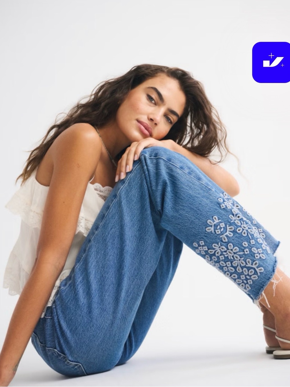 High Rise 90s Relaxed Cutwork Embroidered Jean